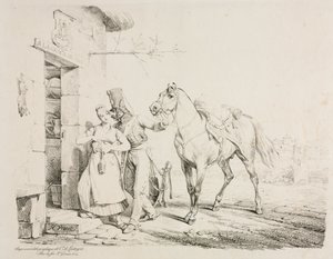 Husar objímající služebníka od Emile Jean Horace Vernet
