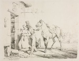 Husar objímající služebníka. od Emile Jean Horace Vernet