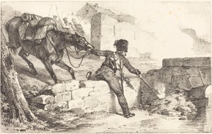 Dělostřelec zapalující minu od Emile Jean Horace Vernet
