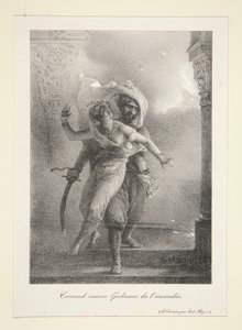 Conrad zachrání Gulnare před l od Emile Jean Horace Vernet