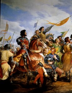 Francouzsko-anglická válka (1202-1214): „“bitva u Bouvines dne 27.7.1214, Philippe Auguste nasadil korunu Francie““ Postavila se proti francouzské armádě Philippa Augusta proti Vlámům a Welfům z Othonu IV. . Francouzské vítězství bylo rozhodující v o od Emile Jean Horace Vernet