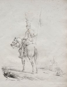 Sbírka litografických esejů: Le Lancier en Vedette od Emile Jean Horace Vernet