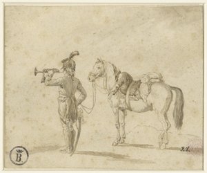 Trumpetista vedle koně od Emile Jean Horace Vernet
