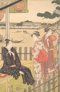 Skupina v čajovně na břehu řeky Sumida, ca. 1790. od Hosoda Eishi