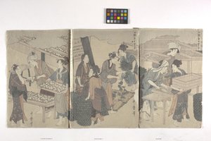 Triptych (inkoust na papíře) od Hosoda Eishi