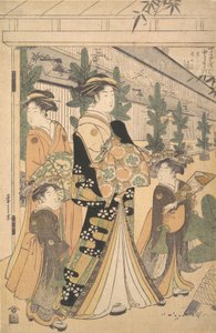 Dva Oiran se dvěma ženskými průvodkyněmi v Yoshiwara. od Hosoda Eishi