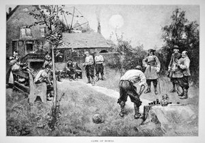 Hra bowls v koloniální Americe 17. století (litho)