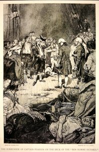 Vzdání se kapitána Pearsona Johnu Paulu Jonesovi na palubě Bonhomme Richard v roce 1779 (litho)