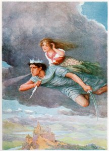 „Tisíc mil za hodinu“ z italských pohádek od Lilie E. Romano, vydané nakladatelstvím Raphael Tuck & Sons (barevné lito) od Howard Davie