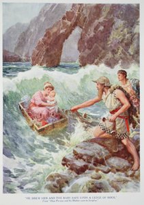 "Nakreslil ji a dítě v bezpečí na skalní římsu" (barva litho) od Howard Davie