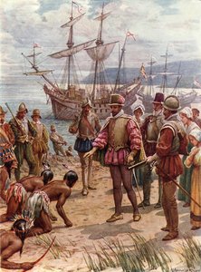 Sir Walter Raleigh přistává ve Virginii (barevné lito) od Howard Davie