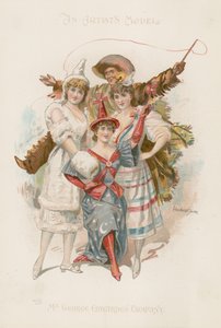 Tři tanečnice v kostýmech s mužem držícím bič (barevná litografie) od Howard Davie