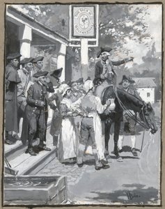 Zastaví se u znamení korouhvičky, kresba ilustrace k básni od Howard Pyle