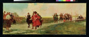 Vylodění Carteret v New Jersey (olej na plátně) od Howard Pyle