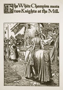 Bílý šampion se setkává se dvěma rytíři ve mlýně, ilustrace z „Příběhu krále Artuše a jeho rytířů“, 1903 od Howard Pyle