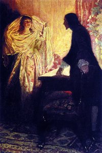 Setkání s dcerou kapitána Keitha. Ilustrace z „Knihy pirátů Buccaneers and Marooners of the Spanish Main“ od Howarda Pylea (1853-1911), amerického ilustrátora od Howard Pyle