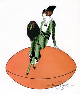 Vintage ilustrace buben sedí na obří fotbal od Howard R. Cort