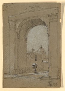 Kresba, Městská brána v Mexiku., 1888 od Howard Russell Butler