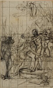 Zvětšená studie k ilustraci v Tacitově díle "Tiberius aneb Prvních šest knih letopisů", kniha 1, svazek 1. od Hubert Francois Gravelot