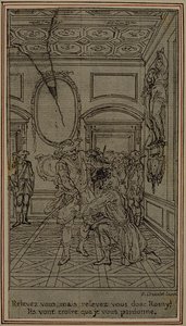 Studie k vinětě - titulní list Colleho hry "La Partie de Chasse de Henri IV", 1. dějství od Hubert Francois Gravelot