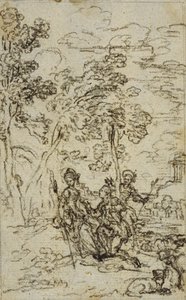 Studie k vinětě ve Fontenellově (attr.) "Les Amours de Mirtil", Canto III od Hubert Francois Gravelot