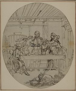 Studie k druhému vydání Colleho hry "La Partie de Chasse de Henri IV", Act III, Scene 10, která nebyla nikdy publikována. od Hubert Francois Gravelot