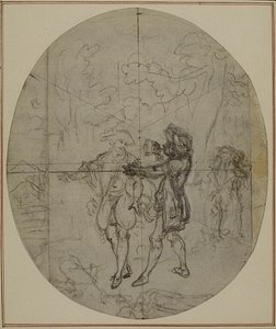 Studie k druhému vydání Colleho hry "La Partie de Chasse de Henri IV", Act II, Scene 11, která nebyla nikdy publikována. od Hubert Francois Gravelot
