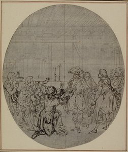 Studie k druhému, nikdy nepublikovanému vydání Colleho hry "La Partie de Chasse de Henri IV", Act III, Scene 13. od Hubert Francois Gravelot