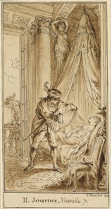 Druhý den, sedmý příběh: Vévoda z Athén uvažuje o spící princezně Alatiel od Hubert François Gravelot after François Boucher