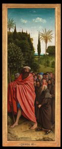 Poutníci vedeni sv. Kryštofem z pravé strany Gentského oltáře od Hubert & Jan van (1390 1441) Eyck