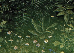 Detail Adoration of the Mystic Lamb, ze středového panelu gentského oltáře (olej na panelu) od Hubert & Jan van (1390 1441) Eyck