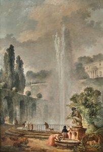 Zahradní krajina s vilou s výhledem na velkou fontánu od Hubert Robert
