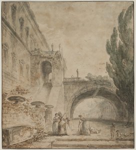 Palác s klenutým mostem Římská vila, 1760. od Hubert Robert