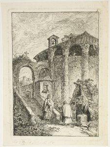 Starověký chrám, deska pět z Večerů v Římě od Hubert Robert