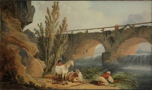 Most přes vodopád od Hubert Robert