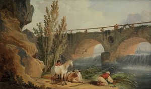 Most přes kaskádu. od Hubert Robert