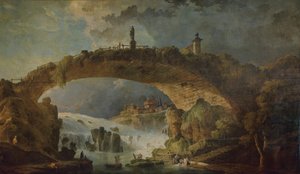 Most přes vodopády od Hubert Robert