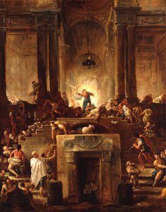 Kristus vyhání penězoměnce z chrámu od Hubert Robert