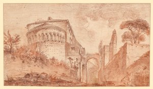 Kostel Santi Giovanni e Paolo v Římě, pohled z apsidy od Hubert Robert