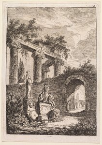 Večery v Římě: Socha před ruinami, 1763-1764. od Hubert Robert