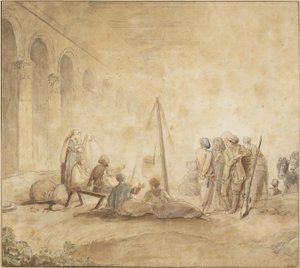 Postavy kolem ohně od Hubert Robert