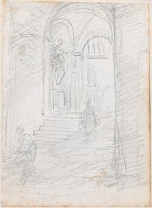 Postavy na monumentálním vnitřním schodišti [recto] od Hubert Robert