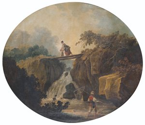 Francouzština: Krajina vodopádu s mostem od Hubert Robert