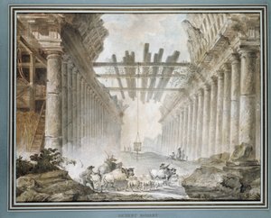 Stádo v troskách chrámu kreslení (olej na plátně) od Hubert Robert