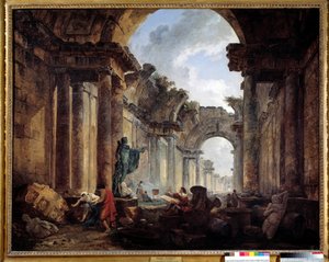 Imaginární pohled na Grand Galerie du Louvre v Ruins Malba od Huberta Roberta (1733-1808) Sun. 1,14x1,46m. od Hubert Robert