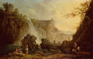 Krajina s vodopádem (olej na plátně) od Hubert Robert