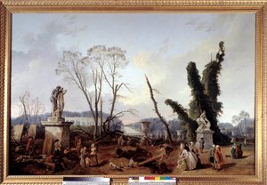 Le Carpet Vert v době kácení stromů v zimě 1774-1775 v zahradách Versailles (v popředí král Ludvík XVI. a královna Marie-Antoinetta). Zelenému koberci se také říká královská alej. Obraz Huberta Roberta (1733-1808 od Hubert Robert