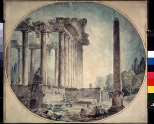 ""Starověké ruiny a obelisk"" Akvarel od Huberta Roberta (1733-1808) 1776 Státní muzeum výtvarných umění A. Puškina, Moskva, Rusko od Hubert Robert