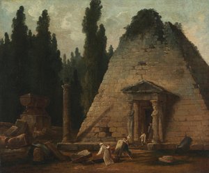 Pyramida v zahradách Mauperthuis od Hubert Robert