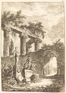 Socha před ruinami od Hubert Robert